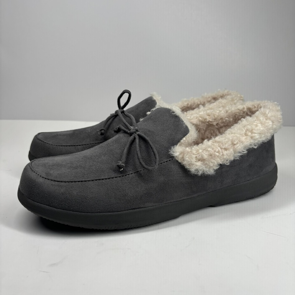 Vionic Claribel Women's US‎ 12 Gray Faux Fur Lined Moccasin Slippers Orthotic